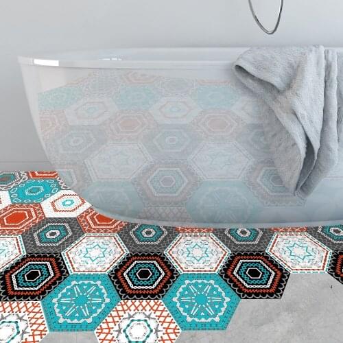 10pcs/set Hexagon Bathroom Floor Stickers Tile Pattern Wall Stickers Waterproof Anti-Slip Art Decal Bedroom Home Decor 20x23cm