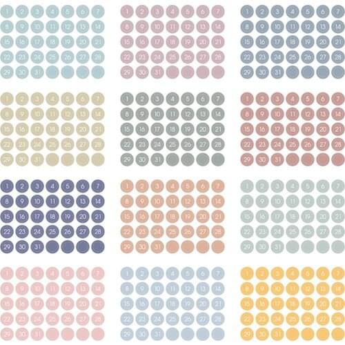 12 Sheets Colorful Round Number Sticker Circle Dot Labels Handbook Diary Notebook Index Sticker School Supplies Stationery