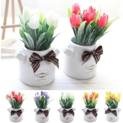 35cm Lifelike Tulip Succulent Plants Decoration Toy Bookshelf Decor Doll Potted Flowers for Girls Gift