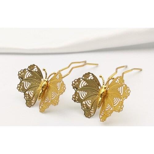 5pcs Brass Silver/Gold Color U-shaped Butterfly HairPins DIY Hair Jewelry Settings Hair clips Accessory Findings