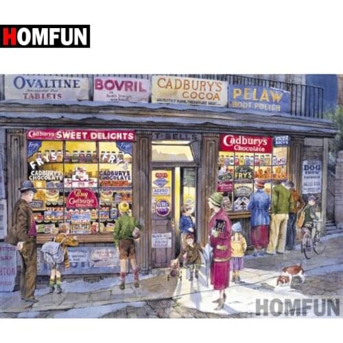 HOMFUN 5D DIY Diamond Painting Full Square/Round Drill "Sweet Shop" 3D Embroidery Cross Stitch gift Home Decor Gift A08191