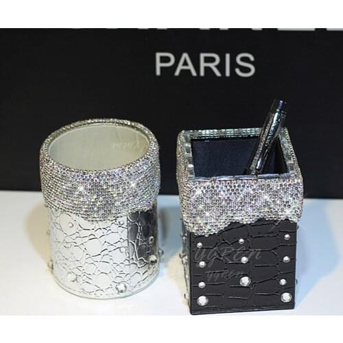 Bling Shiny Rhinestones Stowing Tidying Box Cover Holder for Home Car Office Decor Silver