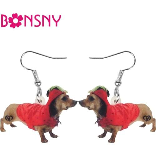 Bonsny Acrylic Christmas Costume Dachshund Dog Earrings Drop Dangle Animal Jewelry For Women Girl Teen Kid Party Decoration Gift