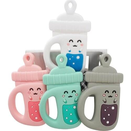 Chenkai 10PCS Milk Bottle Silicone Baby Teether BPA Free Sensory Pacifier DIY Infant Necklace Pendant Teething Chewing Toy