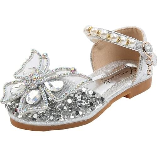 Girls Sequin Lace Bow Kids Shoes Girls Cute Pearl Princess Dance Single Casual Shoe 2021 New Childrens Party Wedding Shoes D721