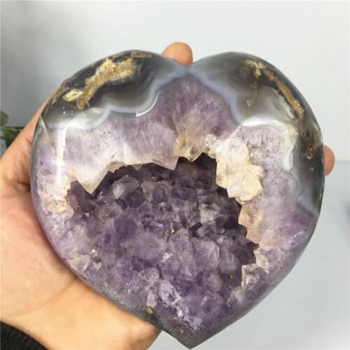 Druzy Agate Natural Voog Quartz Crystal Heart Point Cluster Healing Stones Specimen Home Crafts Decoration Gift Geode