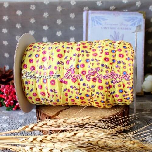 FLRA ElasticSunny flower printed elastic printed solid Fold Over Elastic foe wholesale 5/8 foe