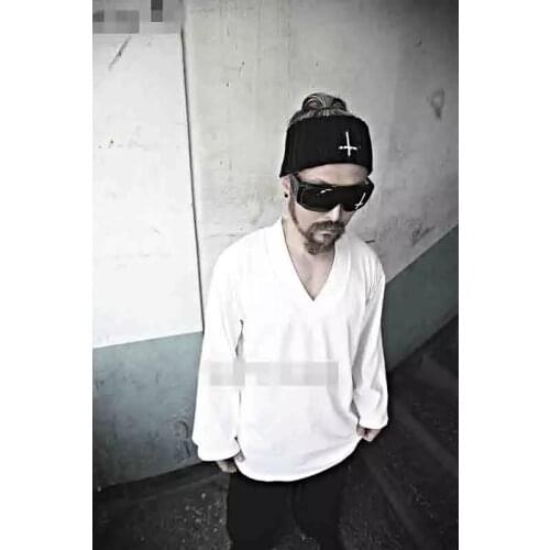 Korean mens new V-neck solid color loose casual Long Sleeve T-Shirt Large bottoming shirt fashion white spring and Autumn