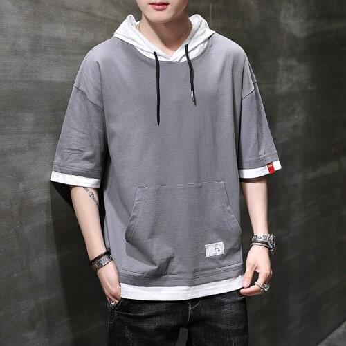 Men T Shirt Summer Korean Fashion Hooded Short Sleeve shirt Hip Hop Street Wear Casual Clothes Men Slim Fit Men Clothing Hot