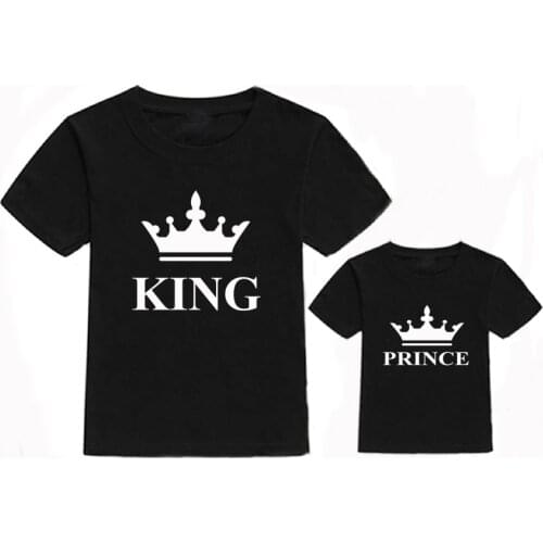 New family matching clothes fashion mommy and me clothes Dad and me t shirt King prince Pattern printing matching family outfits