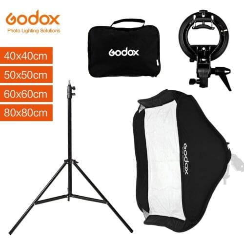 Godox 80 x 80cm 31 x 31in Flash Speedlite Softbox + S type Bracket Bowens Mount Kit with 2m Light Stand for Camera Photography