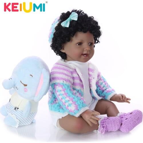 KEIUMI Black Smiley Face Cloth Body Vinyl Reborn Baby Doll 22 Inch Lovely Newborn Doll Cloth Body For Children Gift