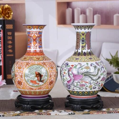 Jingdezhen ceramic vases enamel dragon and Phoenix furnishings creative ornaments flower arranging decorations