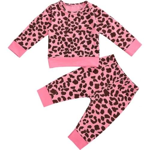 3pcs Newborn Leopard Outfits Infant Long Sleeve Round Neck Pullover Elastic Waist Trousers Bow Headband Baby Set for 0-3T Girl
