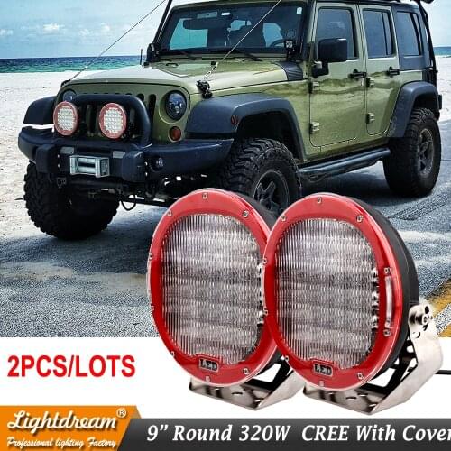 Round 320W led work light 9" inch Red Black led driving lights 12V 24V led off road light for SUV ATV UTV 4WD 4x4 Boat x 2pcs