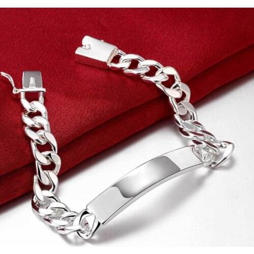 Fashion Simple Silver Plated Mens Bright Wide Chain Bracelet Casual Party Friends Cool Gift Personality Luxury Jewelry