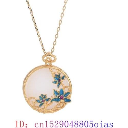 Jade Flower Pendant Amulet Jewelry Gemstone 925 Silver Women Fashion Crystal Necklace Charm Natural Zircon Chalcedony Chinese