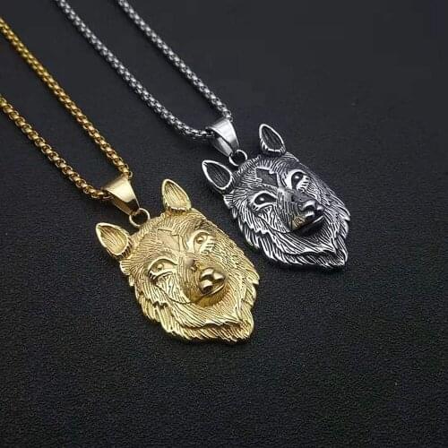 Stainless Steel Gold Ice Sheet Wolf Viking Pendant Necklace Jewelry Animal Wolf Animal Necklaces Gift For Him with Chain