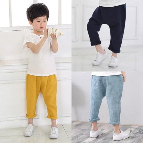 New Summer Linen Pleated Cool Pants Children Clothes Kids Harem Pants Solid Loose Casual Pants for Kids Size 2-6 Years
