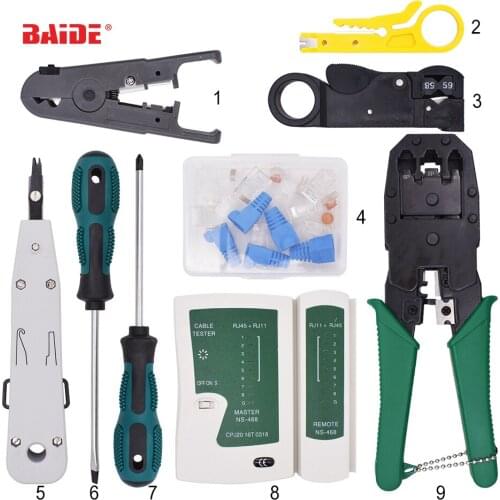 9 in 1 Ethernet Cable tool RJ11 RJ45 Cat5 Cat6 Crimp network Cable crimping Crimper pliers tool set kit network tool 50set/lot
