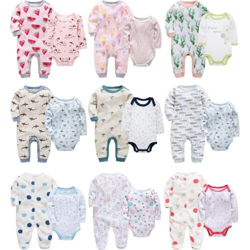 2019 Newborn 2pcs/set Baby Girl Clothes ropa bebe Full Sleeve Cotton Lovely Cartoon Baby Boy Romper Infant Girl Boy Clothes set