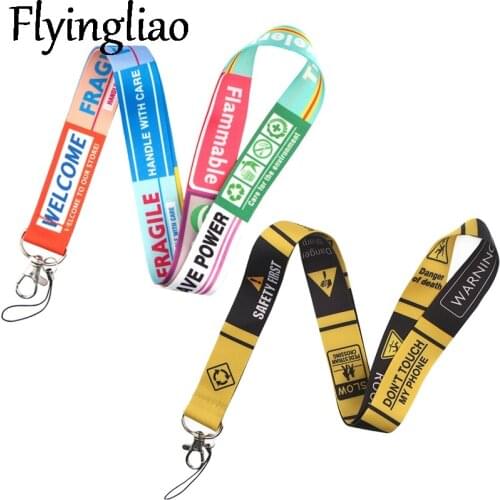 Caution Warning signs Lanyards Cool Neck Strap webbings ribbons Phone Keys ID Card Holder Lanyard For Keys DIY Hang Ropes Gifts