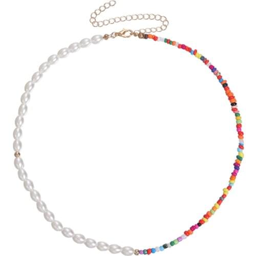 Imitation Pearls Rice Beads Beaded Necklace for Women Asymmetric Clavicle Chain Short Necklaces Female 2021 Fashion Jewelry New