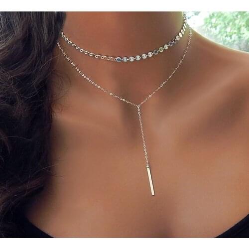 2 Pcs/Set Fashion Multi-layer Pendant Necklace Copper Sequins Tassel Clavicle Choker Necklaces for Women Anniversary Jewelry