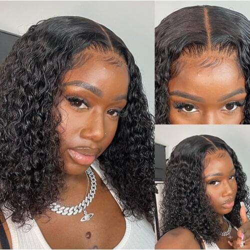 Water Wave Wig 13x4 Lace Front Wig Short Bob Curly Human Hair Wig For Black Women Remy Wet And Wavy Curly 4x4 Lace Closure Wig