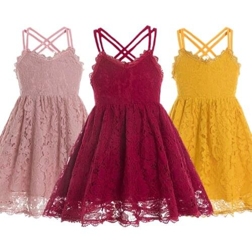 Girls Dress For Kids Sling Vest Lace Flower Embroidery Tutu Vestidos 3-8 Years Elegant Wedding Party Children Princess Sundress