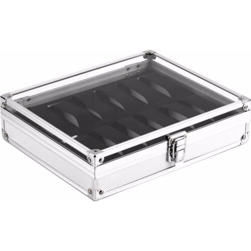 Professional 12 Grid Slots Watch Box Jewelry Display Storage Square Box Case Aluminium Suede Inside Container Hot