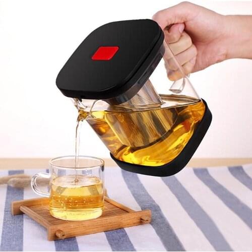 Clear Glass Teapot Teacup Set Heat Resistant Square Glass Teapot With Tea Infuser Puer Oolong Tea Kettle Office Tea Cup