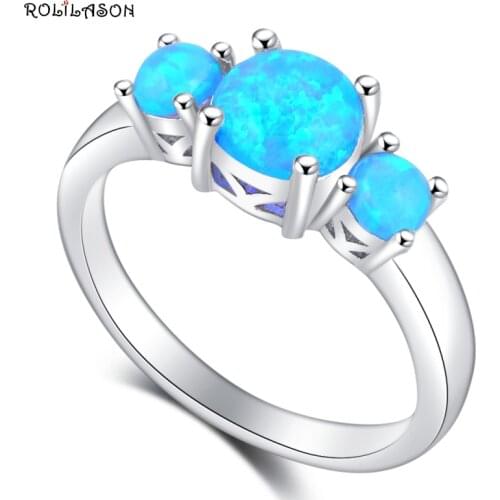 ROLILASON Hot Sale Gifts for Friends Blue Fire Opal Excellent Silver Rings USA Size #5#6#7#8#9#10 Fashion Jewelry OR856