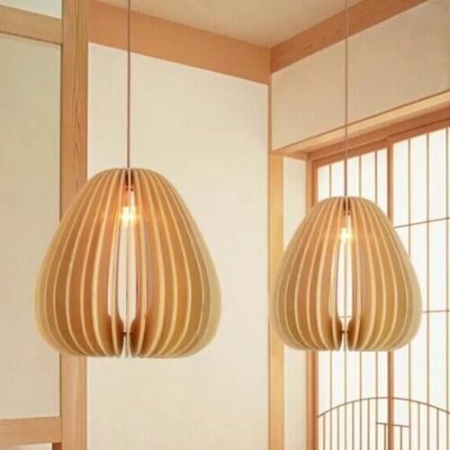 Luxury wood cage pendant lamp modern Nordic minimalist living room dining restaurant lighting deluxe wooden hanging lamp