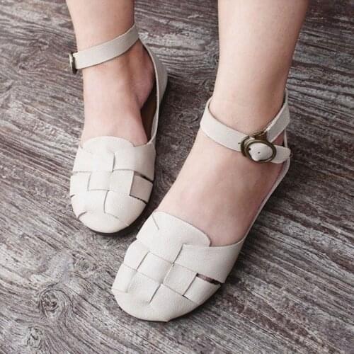 Women Shoes Ankle Strap Flat Shoes for Woman Round toe Hollow out Ladies Flat Shoes Ultra Slim Flats Summer Female Footwear
