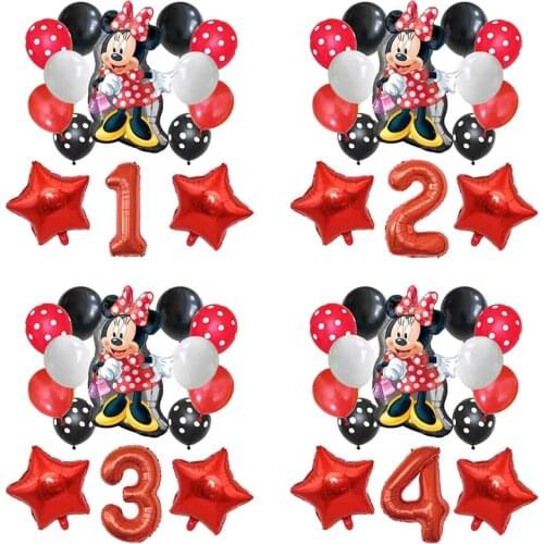14pcs/lot Mikcey Minnie Mouse Balloons Red Minnie Birthday Party Decorations Baby Shower 32inch Number Balloon Polka Dot Globos