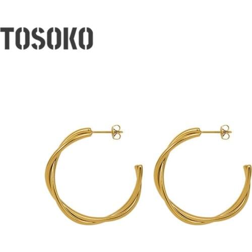 TOSOKO Stainless Steel Jewelry Cross Twist Double Llayer Earrings Womens Fashion Earrings BSF485