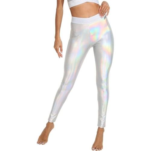 SALSPOR Shiny Leggings Women Hips Push Up Pants High Waist Slim Workout Jeggings Casual Ankle Length Legging Pocket Leggins