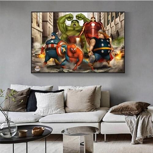 Fat Superheroes The Avengers Canvas Painting Poster and Print Cuadro Wall Art for Kids Room Home Decor Unframed