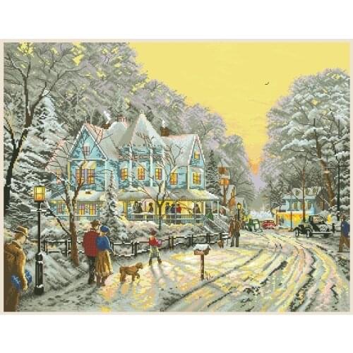 Gold Collection Lovely Counted Cross Stitch Kit A Holiday Gathering Sunset Stroll Snowy Street Christmas