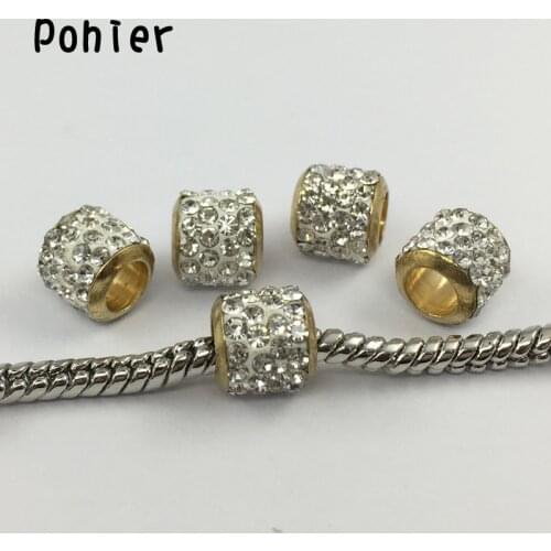 10PCS/lot 6*8mm Gold-color White Clay Crystal European Beads Fit Charms Bracelets&Bangles Necklace DIY Jewelry