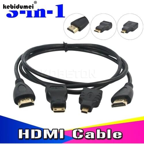 3 in 1 1.8M 3 in 1 HDMI TO HDMI Mini HDMI Micro HDMI Cable Adapter Converter for Xbox 360 HDTV 1080P Mobile New Arrival