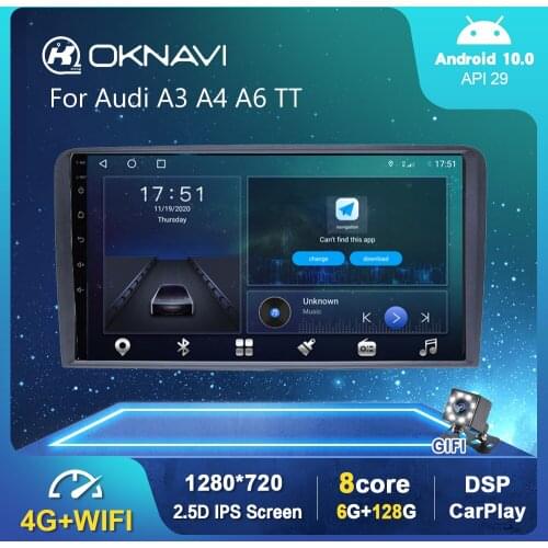 6G 128G Android 10.0 Car Radio Multimedia Video Player For Audi A3 A4 A6 TT 2008-2012 Navigation GPS Serero DSP Carplay No 2 din
