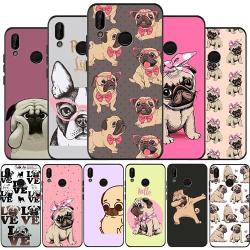 Cartoon pug black Phone Case for huawei P40 P30 P20 P10 Pro P9 Lite nova 4E 6SE Psmart 2 2019 Y6 9 Prime cover