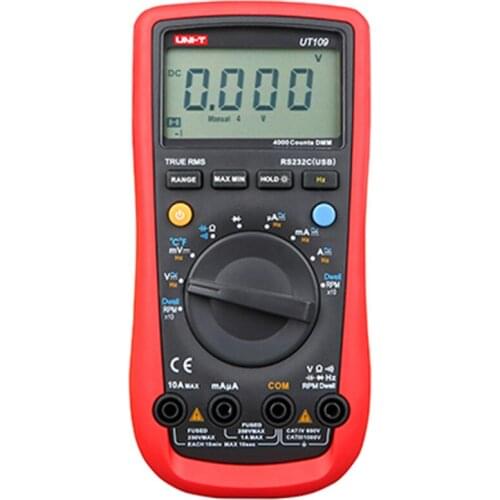 UNI-T UT109 Digital Automobile Multimeters Handheld Vehicle Multimeter Auto Range AC DC Voltmeter Resistance Capacitance RS232