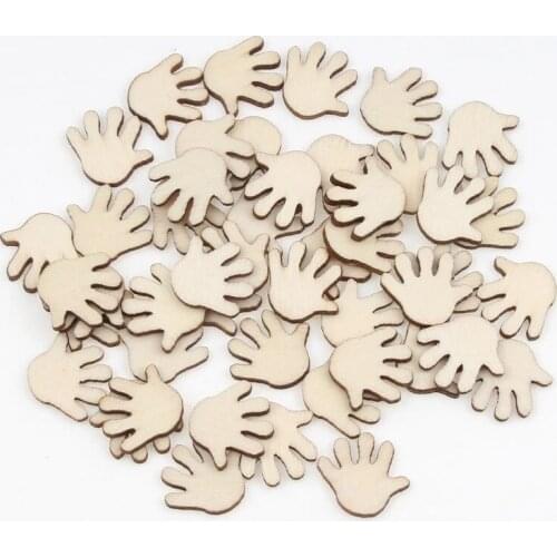 DIY 50pcs/lot 18x20mm hand Shape Wooden Slices Scrapbooking Crafts Decoration Handmade For wood Accessory Home Decoration