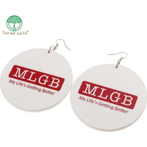 E212 Wholesale Price My Lifes Getting Better White Round Wooden Earrings Drop For Women Party