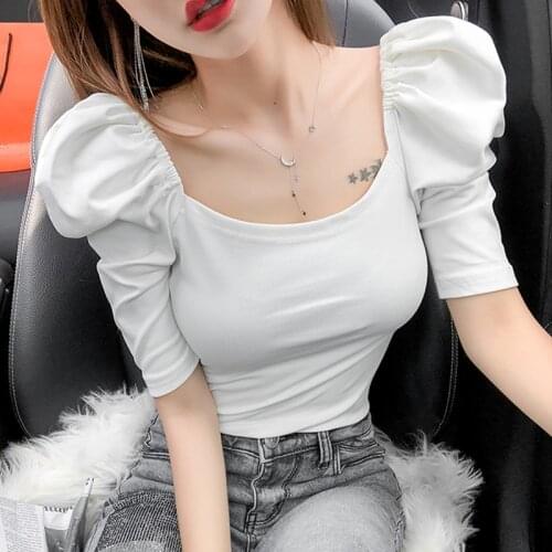 T shirt women Cotton Puffed Short-Sleeved T-shirt Female 2021 Summer New off-Shoulder Tops Womens clothing t shirt Casual 28C