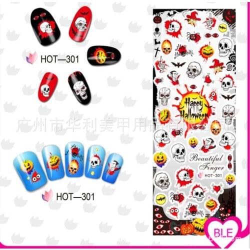 HOT 3SHEETS/LOT 3PACKS IN ONE NAIL ART WATER STICKERS ,TRANSFERS DECALS WRAPS FLOWER LACE SUGAR SKULL HALLOWEEN