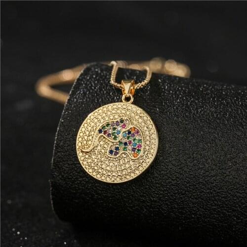 INS Style Multi Color CZ Elephant Pineapple Eye Pendant Necklace For Women Men Gold Box Chain Necklace Wedding Jewelry